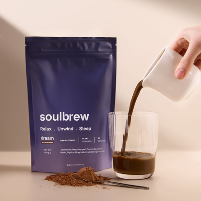 'SoulBrew Dream evening ritual lifestyle shot' 