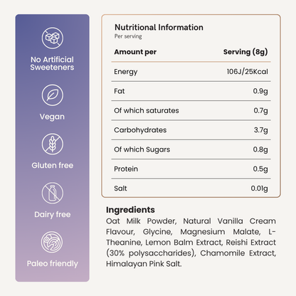 SoulBrew Dream ingredients — Reishi, Glycine, Chamomile, Magnesium and natural vanilla'