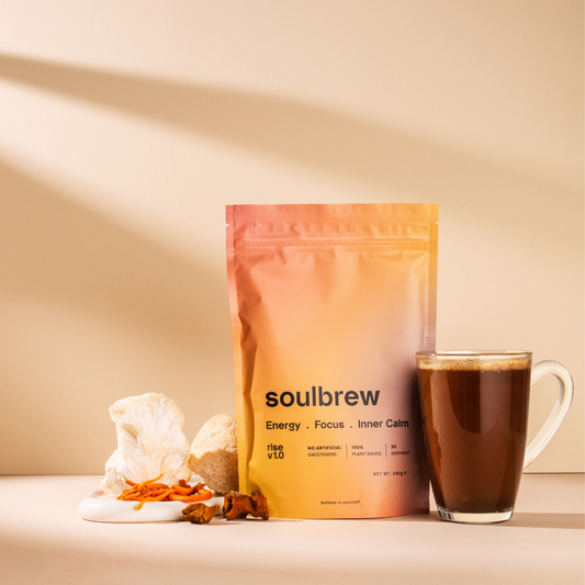 SoulBrew Rise mushroom coffee alternative pouch