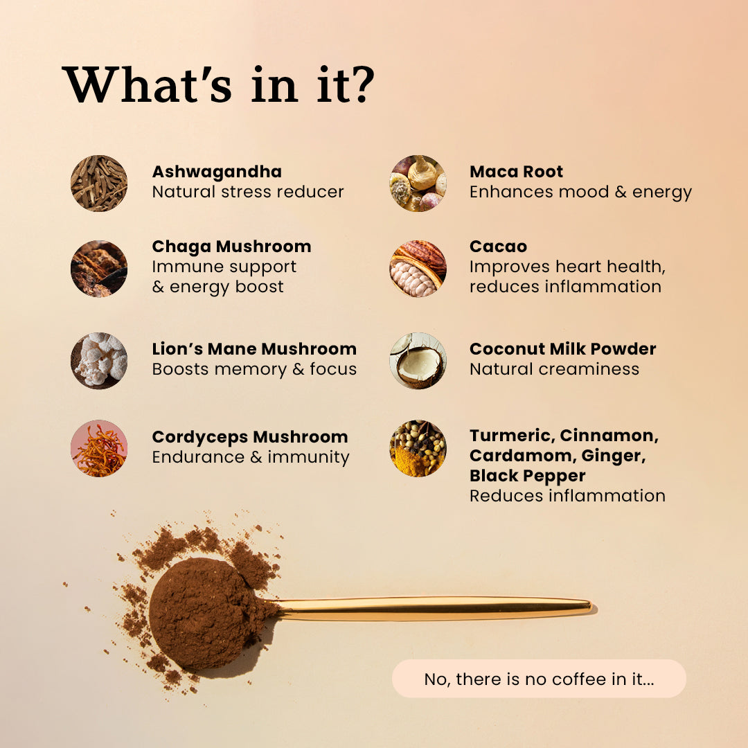 SoulBrew Rise ingredients — Lion's Mane, Cordyceps, Ashwagandha