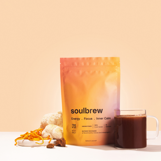 SoulBrew Rise mushroom coffee alternative pouch