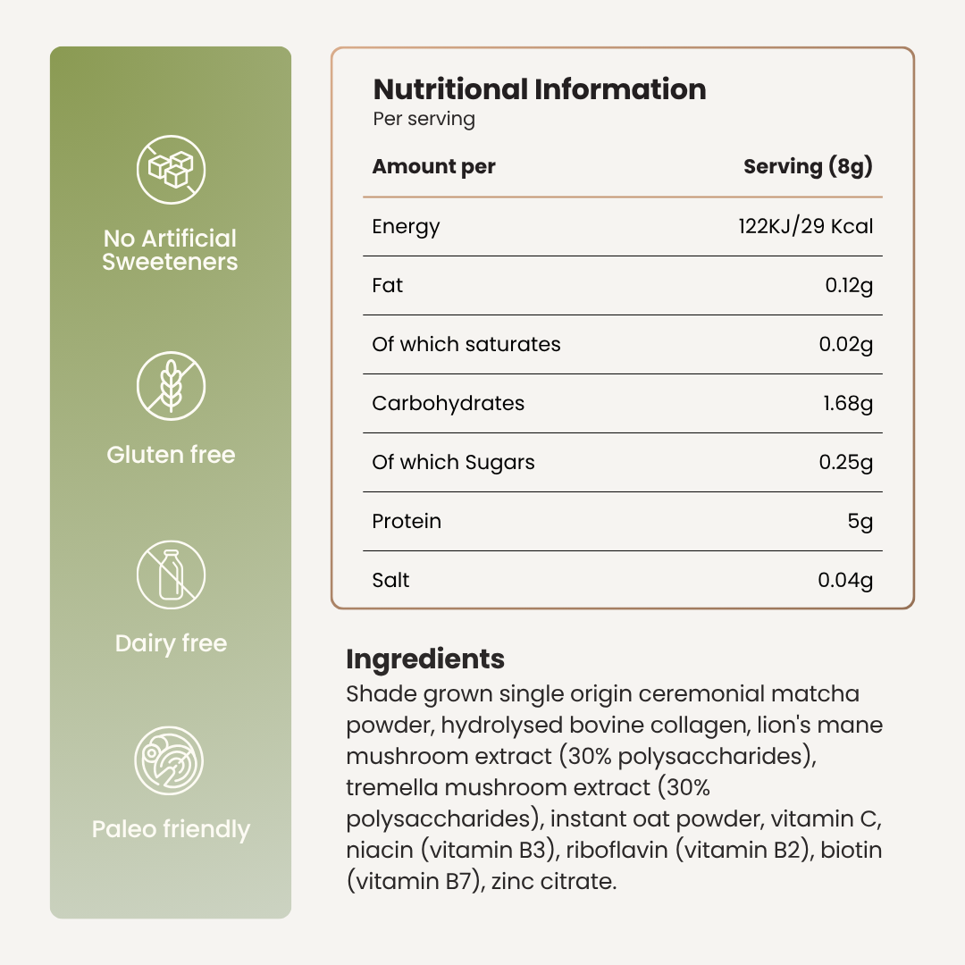 nutritional info of soulbrew matcha