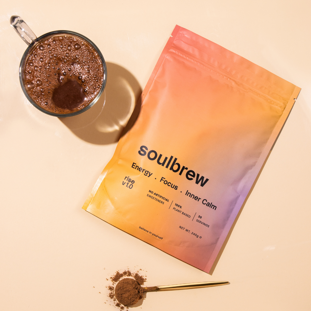 SoulBrew Rise mushroom coffee alternative pouch